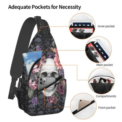 Sling Backpack Unisex Crossbody Chest Bag Shoulder Chest Bag For Women Men Hiking Travel - color: Skull