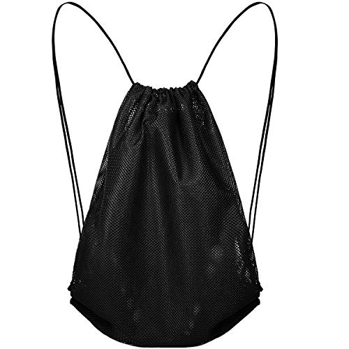 Frienda Mesh Drawstring Backpack Bag Multifunction Mesh Bag, Black - color: Black