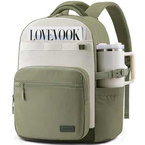 LOVEVOOK Laptop Backpack for Women with 40oz Tumbler Holder, Lightweight School Backpack Fits 15.6 Inch Laptop, Cute College Backpack for Work, Travel & Daily Commute - color: Green/White, size: 15.6 Inch