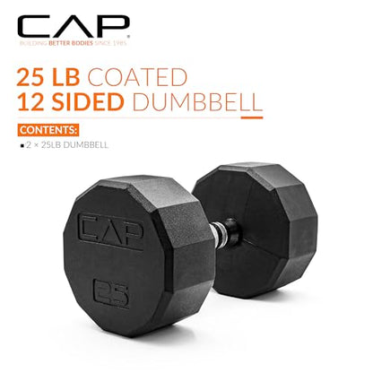 CAP Barbell Coated Dumbbell Weight | Multiple Options Pairs & Sets - size: 25 lb - Pair, style: 12-Sided - Chrome Handle