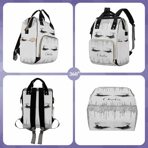 Newcos Personalized Eyelashes Diaper Backpack with Name, Mommy Custom Baby Bag with Shoulder Straps Tote Bags Custom Diaper Bags for Girls - color: Design 001
