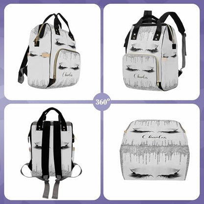 Newcos Personalized Eyelashes Diaper Backpack with Name, Mommy Custom Baby Bag with Shoulder Straps Tote Bags Custom Diaper Bags for Girls - color: Design 001