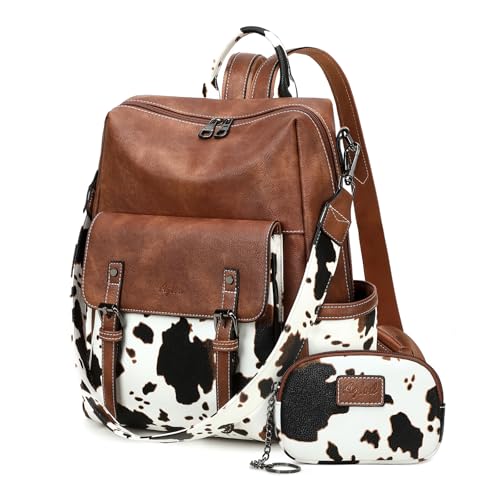 AGLOD Backpack Purse for Women PU Leather Back Packs Designer Ladies Shoulder Bag Fashion Faux Work Travel Handbags - color: Cow Brown