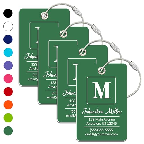 Personalized Luggage Tag | 4 Pack | Custom Luggage Tags for Suitcases | Kids Backpack Tag | 10 Color Options & Choose Font, Font Color - color: Green, size: 4 pack - Large