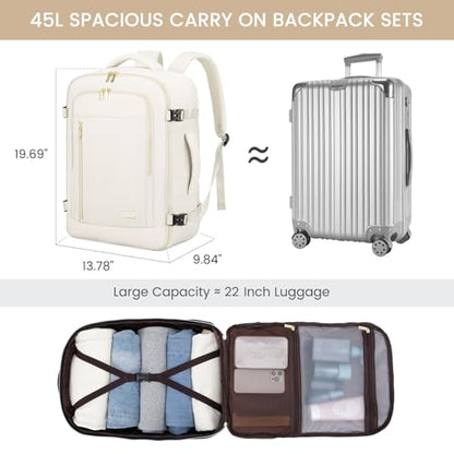 LOVEVOOK Travel Backpack for Women & Men, 45L Carry On Backpack, Personal Item Bag with 3 Packing Cubes, Business Weekender Overnight Luggage Daypack, Fits 18 Inch Laptop, Beige