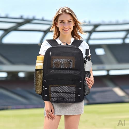 Paxiland Mesh Backpack Heavy Duty See Through Mesh Bookbag Large Backpack 19×14×9‘’ for School Travel Swimming Outdoor Sports Beach, Black Plus-40L - color: Black Plus-40l