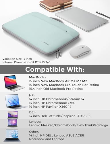 DOMISO 14 inch Laptop Case Sleeve Protective Cover Compatible with 15 inch MacBook Air M4 M3 M2,MacBook Pro,14-15 inch HP Dell ASUS Lenovo Chromebook,Waterproof Computer Cases Bag,Mint Green - color: Mint Green, size: 14" Laptop/15" for mac book