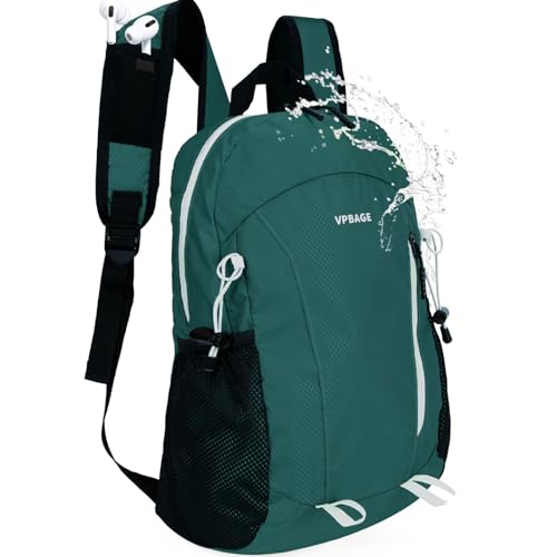 VPBAGE 15L Water-resistant Hiking Daypack, Small Backpack Travel Outdoor, Lightweight Day Pack with Tool Loops - color: Dark Green