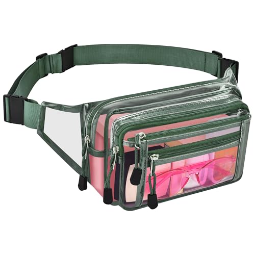 Clear Bag Stadium Approved Clear Fanny Pack for Women for Work,Multi-purpose Waist Bag for Travel & Sporting Event - color: Forest-Green, style: 1-pack-pvc