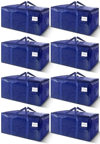 8 Pack Extra Heavy Duty Large Moving Bags with Strong Zipper & Carrying Handles, Sturdy Clothes Storage Bag Totes Bins, Packing Bags Moving Boxes College Moving Supplies, Dark Blue - 33 gal - size: 33 gal-Dark Blue
