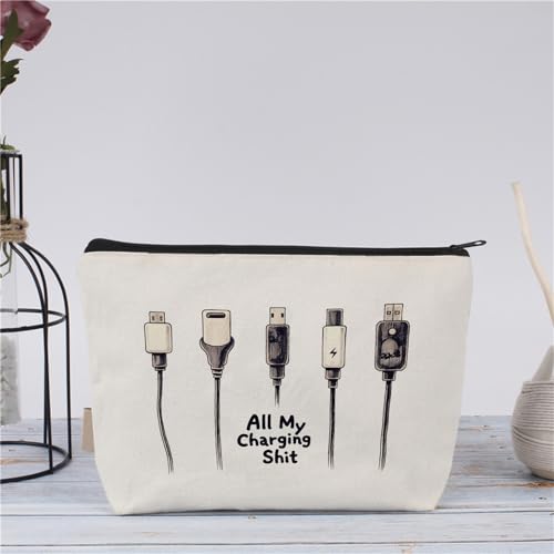 Plugs Cables & Chargers - Makeup Bag for Women Travel - Zipper Cosmetic Storage Bag with Vibrant Designs, Soft Fabric & Multi-Use Functionality (Gift for Birthdays, Graduation, Christmas) (Style I) - style: Style I
