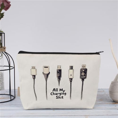Plugs Cables & Chargers - Makeup Bag for Women Travel - Zipper Cosmetic Storage Bag with Vibrant Designs, Soft Fabric & Multi-Use Functionality (Gift for Birthdays, Graduation, Christmas) (Style I) - style: Style I