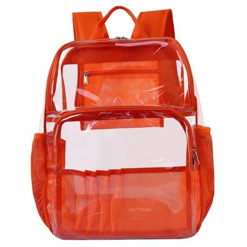 Clear Backpacks for School,18'' Large Clear Backpack Heavy Duty Clear Backpack See Through Backpack Clear Bookbag for Student,School,Work,Travel,Orange - color: Orange