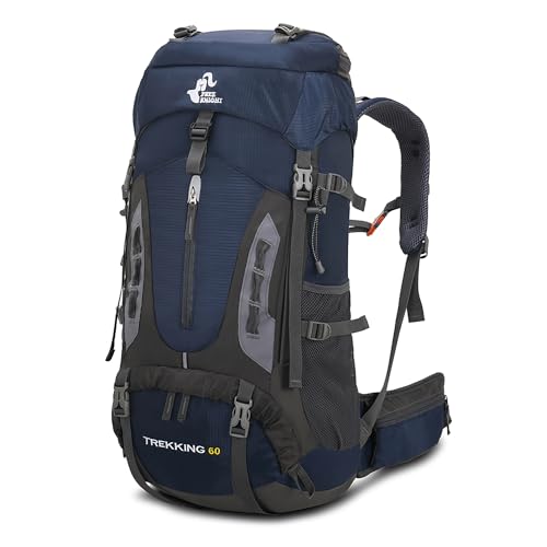 Bseash 60L Hiking Camping Backpack with Rain Cover, Waterproof Large Capacity Outdoor Sport Travel Daypack Climbing Touring (Navy Blue) - color: Navy Blue