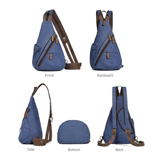 KL928 Canvas Sling Bag - Small Crossbody Backpack Shoulder Casual Daypack Rucksack for Men Women(Blue) - color: Canvas-blue