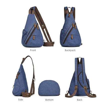 KL928 Canvas Sling Bag - Small Crossbody Backpack Shoulder Casual Daypack Rucksack for Men Women(Blue) - color: Canvas-blue