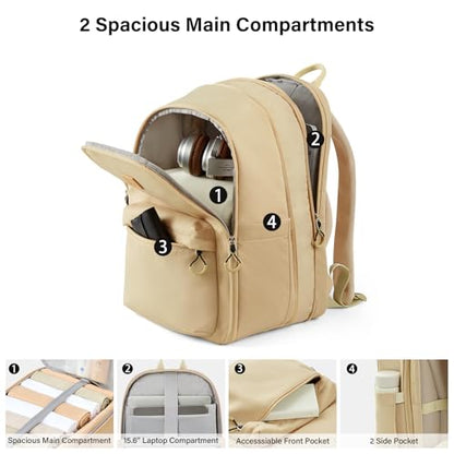 Hanke Expandable Laptop Backpack for Women and Men, 24L-30L Travel Backpack, 15.6 Inch College Laptop Bookbag for Work, Water Resistant Carry On Personal Item Bag, Khaki - color: Khaki