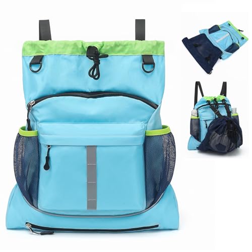 Drawstring Backpack, Waterproof Sandproof Beach Backpack for Sport Gear Small Gym Bag with Hidden Ball Net Pocket and Seperated Wet Pocket Draw String Back Bag for Women Men, Blue - color: Blue