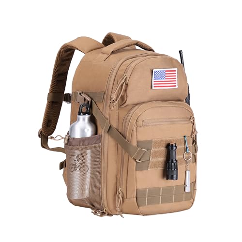 Zsearaymy 25L Small Tactical Hiking Backpack with 180° Open Design Molle System Padded Laptop Lightweight (TAN) - color: Tan