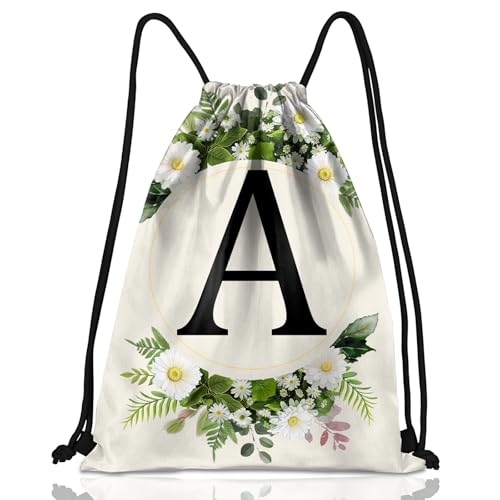 Initial Letter Drawstring Backpack String Sports Gym Bags Waterproof Sackpack Cute for Men Women Beach (13"×17") (Letter-A) - color: Letter---a