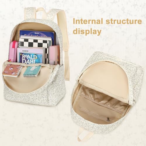 LEDAOU Backpack for Girls School Bag Kids Bookbag Teen Backpack Set Daypack with Lunch Bag and Pencil Case | Kids - color: Beige-flower
