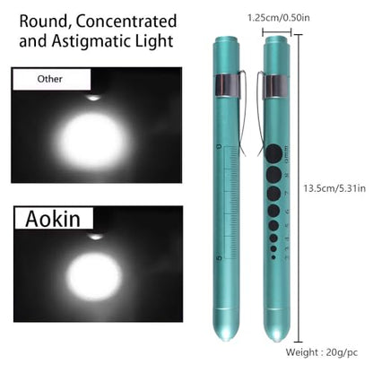 Aokin Medical Pen Light for Nurse Doctor, Reusable LED Medical Penlight Flashlight with Pupil Gauge and Ruler, White Light, Teal - color: Teal