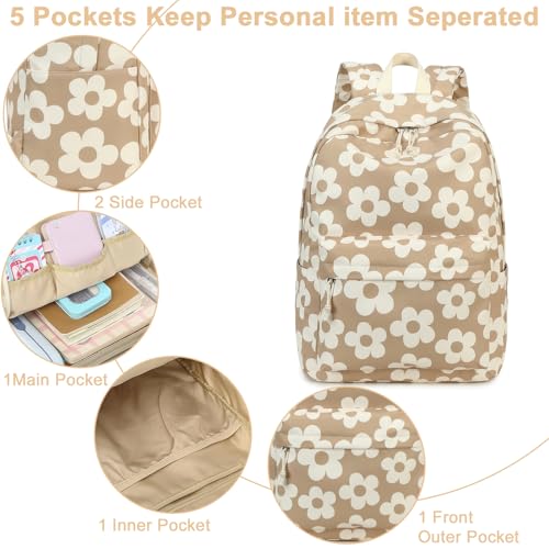 Bluboon School Backpack for Teen Girls Women Laptop Backpack College Bookbags Middle School Travel Work Commuter Back Pack - color: Brown Flower 157