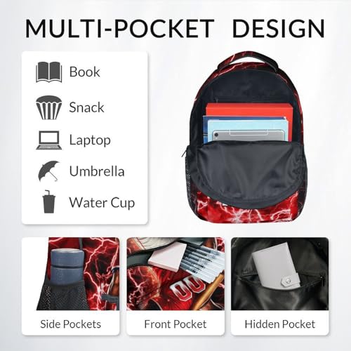 UNIKITTY Baseball Backpack for Boys Personalized Kids School Bag with Name - 17 Inch Custom Sports Bookbag for Youth Little Boys Elementary Middle School Students - color: Red
