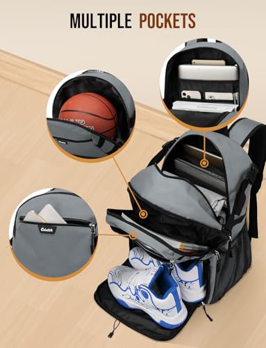 Basketball Backpack with Shoe Compartment Large Basketball Bag with Ball Holder for Men Women Gym Backpack fit Volleyball Football for Sports Travel Gym - Grey - color: Grey