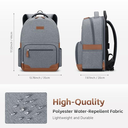 RealCool 15.6-17.3" Laptop Backpack, 31L Water Resistant Travel Bag | Independent frame opening, lightweight ,multi-compartments, ergonomic padded straps, luggage belt, for School,Business Trip - color: Gray
