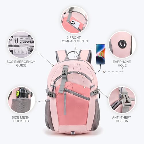 Hiking Backpack for Women Men 20l with Removable Phone Pocket Lightweight Small Travel Backpack Hiking Daypack for Women Men - color: Pink
