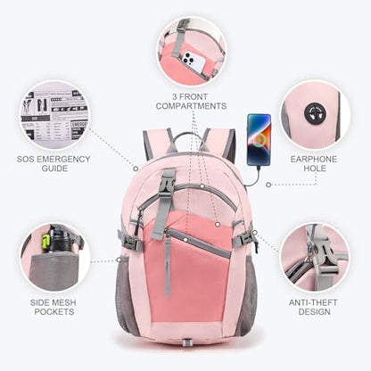 Hiking Backpack for Women Men 20l with Removable Phone Pocket Lightweight Small Travel Backpack Hiking Daypack for Women Men - color: Pink