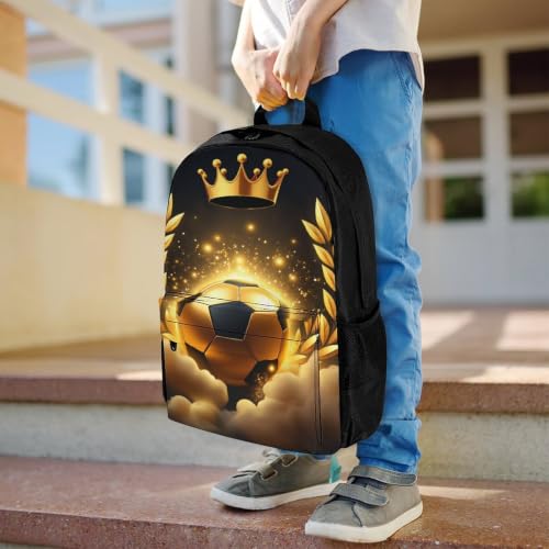 Golden Crown Soccer Backpack, Durable Polyester Daypack with Laptop Compartment, Reinforced Bottom, Adjustable Shoulder Straps And Multi Pockets for Travel And Daily Use - color: Golden Crown Soccer
