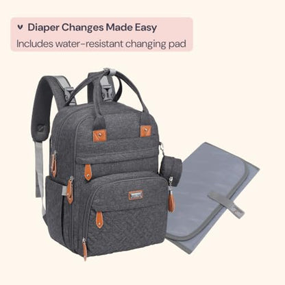 BabbleRoo Diaper Bag Backpack - Baby Essentials Travel Tote - Multi Function Water Resistant Diaper Bag, Travel Essentials Baby Bag with Changing Pad, Stroller Straps & Pacifier Case - Dark Gray - color: Dark Gray, size: Large