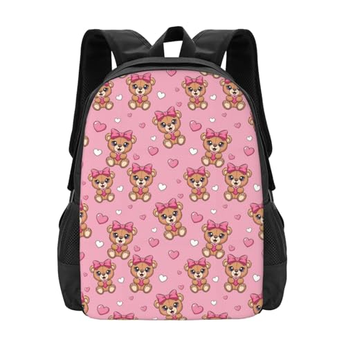 Ergonomic Padded Backpack Cute Bear Bow Pink, Anti Theft Spacious Travel Daypack Sturdy Polyester Bag for Commute Gym Outdoor Leisure Use - color: Design (875)