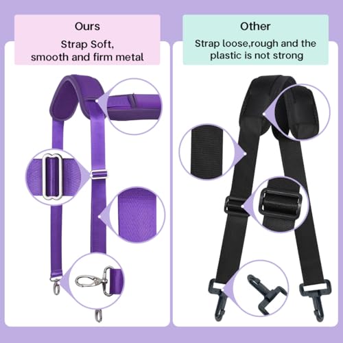 60 Inch Shoulder Strap with Removable Ultra-Thick Pad，Adjustable Buckles and Metal Hooks - color: Purple