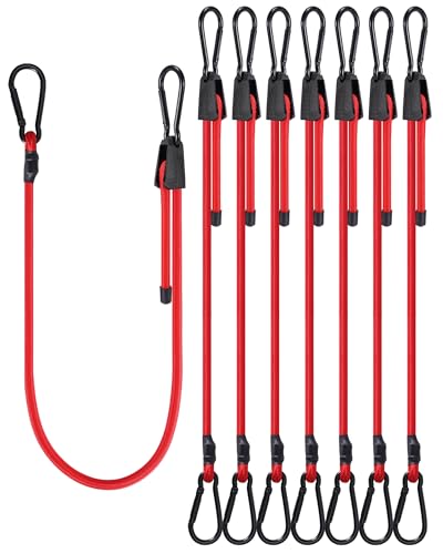 8 Pcs 36 Inch Adjustable Carabiner Bungee Cords with Hooks, Easy to Adjust from 7" to 36", Red Bungee Straps with UV-Resistance & Superior Elasticity for Cargo, Bike, Luggage, Carts, Truck, etc - size: 36 Inch, style: Red
