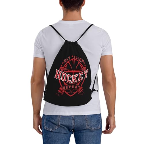 Eat Sleep Hockey Repeat Unisex Drawstring Backpack Bag Sport Gym Travel Swim Sackpack - color: Eat Sleep Hockey Repeat