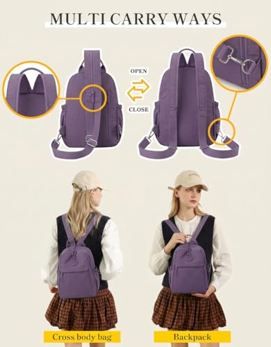 Mini Backpack for Women Nylon Small Backpack Purse Crossbody Sling Bag Convertible Backpack Casual Shopping Daypack (Purple) - color: Purple