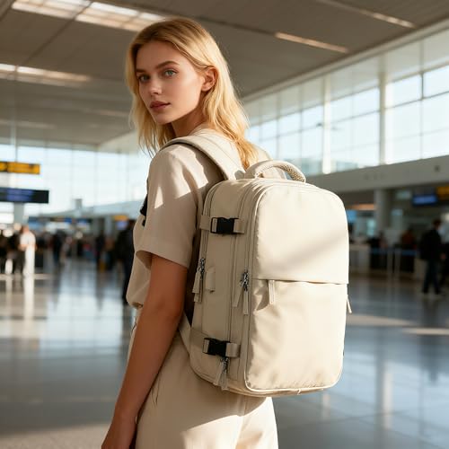 suwasp Vacuum Compression Backpack, 40L Expandable Travel Backpack with Electric Vacpack Pump, Travel Vacuum Bags with Shoe Compartment/15.6inch Laptop Compartment/USB Port, Khaki - color: Khaki, size: Medium