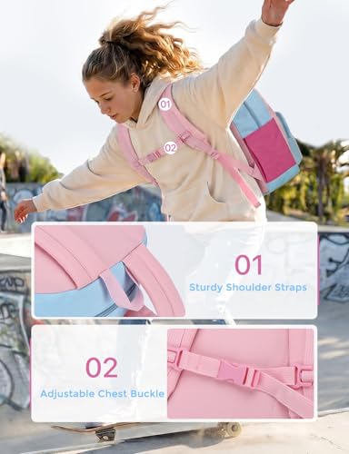 VASCHY School Backpacks, Lightweight Bookbag Schoolbag for Girls Casual Basic Simple Daypack Pastel Colorblock - color: Pastel Colorblock