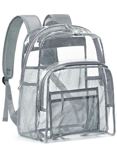 Clear Backpack Heavy Duty, 15 Inch Large TPU Clear Bookbag for Boys Girls Adult, See Through Book Bag Transparent Backpacks with Multiple Pockets for School College Work Casual, Light Grey - color: Light Grey, size: Small