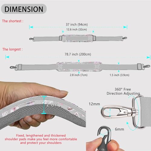 ZINZ 79 inch Shoulder Strap, Extra-thick Fixed Cushion Pad and Dual Clasps Universal Replacement Strap with Metal Swivel Hooks for Laptop Bags, Luggage Bags, Camera, Crossbody(Butterfly) - color: Butterfly