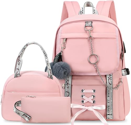 Spotted Tiger School Backpack for Girls Backpack with Lunch Box Backpacks for Teen Girl Backpacks School Bag Bookbag (Pink 2) - color: Pink 2