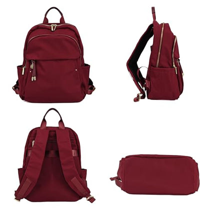 M-ioi-M Medium Backpack Purse for Women, Fashion Nylon Daypack with Gold Hardware, Lightweight Water-Resistant Rucksack for College, Work, Travel, Everyday Use, Fits 13–14" Laptop (Wine Red,Medium) - color: Wine Red,medium
