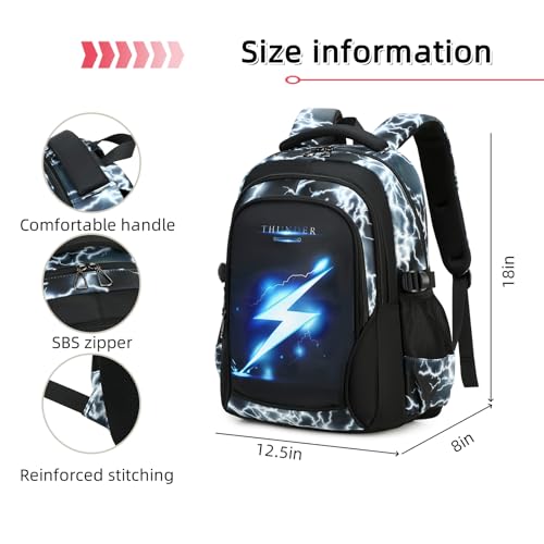 Boys Backpack for Kids Elementary School Bags Lightning Teens Durable Bookbag (black) - style: Black
