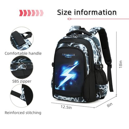 Boys Backpack for Kids Elementary School Bags Lightning Teens Durable Bookbag (black) - style: Black