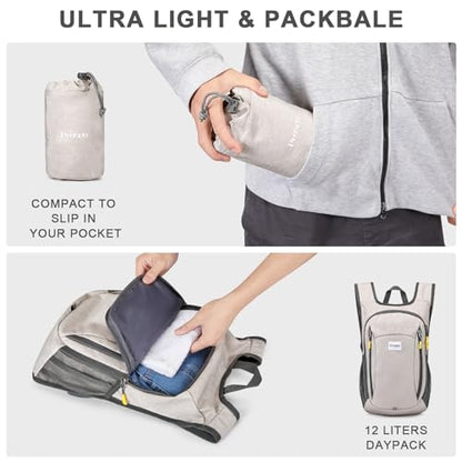 Prospo 12L Hiking Backpack Small Lightweight Travel Backpack for Women Men Casual Foldable Shoulder Bag - color: Beige