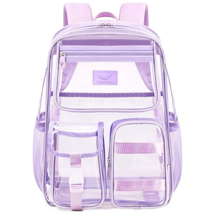 LXYGD Clear Backpack for School Stadium Approved Transparent Heavy Duty See Through College Bookbag Travel Work Daypack Security for Teens Girls Women Students (Purple) - color: Purple