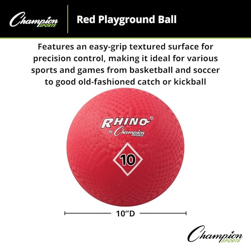 Champion Sports Playground Ball – Durable High-Bounce Ball, Sizes 5", 6", 7", 10", 13" & 16" for Gym, Recess & Play - style: 10 Inch